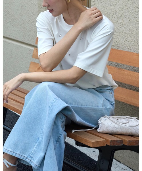 BIRTHDAY BASH(バースデイバッシュ)の「SCATTERED BIJOU TOPS(スキャッタードビジュートップス)(Tシャツ/カットソー・レディース・ブラック/ホワイト・FREE)」の7枚目の写真