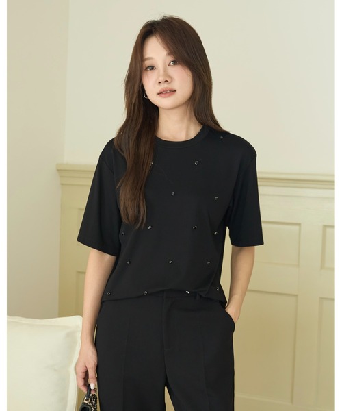 BIRTHDAY BASH(バースデイバッシュ)の「SCATTERED BIJOU TOPS(スキャッタードビジュートップス)(Tシャツ/カットソー・レディース・ブラック/ホワイト・FREE)」の16枚目の写真