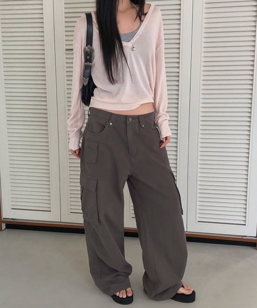 Girly Doll(ガーリードール)の「Vネック長袖シアーニットプルオーバー(ニット/セーター・レディース・グレー/ピンク/イエロー/ブルー・FREE)」の16枚目の写真