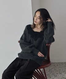 GALLEST | レースドッキング深Vネックニット(ニット/セーター)