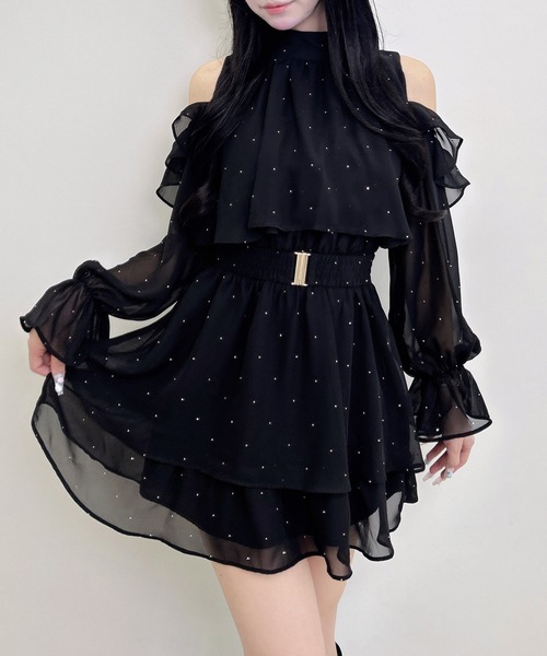 INGNI（イング）の「ベルト付肩あきフリルミニワンピース（ワンピース・レディース・ブラック系/ブラック/ブラウン系その他2・M）」の4枚目の写真