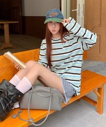 T.FOX （ティーフォックス）の「26aw  ユニセックス/ワンポイント刺繍マルチボーダーオーバーサイズロンT（Tシャツ/カットソー）」