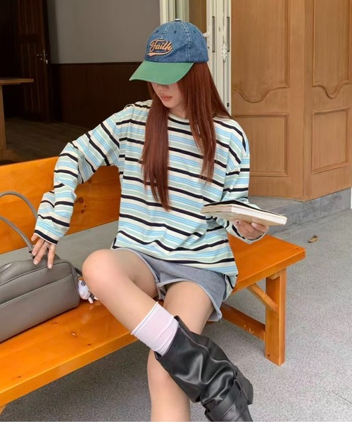 AsRiRe(アスリレイ)の「26aw ユニセックス/ワンポイント刺繍マルチボーダーオーバーサイズロンT(Tシャツ/カットソー・レディース・アイボリー/ベージュ/ブルー・M)」の21枚目の写真