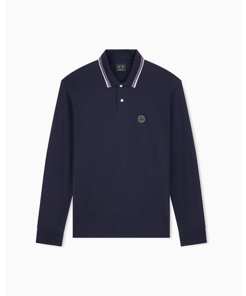 ARMANI EXCHANGE(アルマーニエクスチェンジ)の「【A|X アルマーニ エクスチェンジ】AXロゴ ラインリブ レギュラーフィット 長袖ポロシャツ/REGULAR(ポロシャツ・メンズ・グレイッシュベージュ/ダークネイビー・X-SMALL/X-LARGE/SMALL/MEDIUM/LARGE)」の2枚目の写真