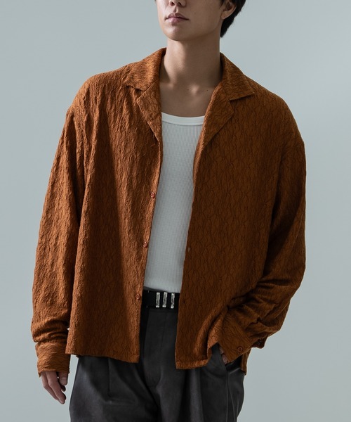 Crownor(クラウノアー)の「楊柳 レース オープンカラーシャツ(シャツ/ブラウス・メンズ・ブラック/ブラウン・MEDIUM)」の1枚目の写真