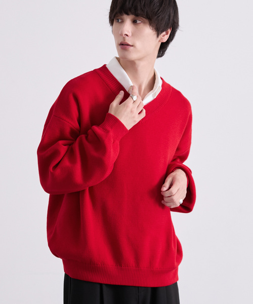 EMMA CLOTHES(エマクローズ)の「ミラノリブVネックニット〈ウォッシャブル〉(ニット/セーター・メンズ・グレー/ブラック/レッド/オフホワイト/グリーン/ブラウン・S/L/M)」の6枚目の写真