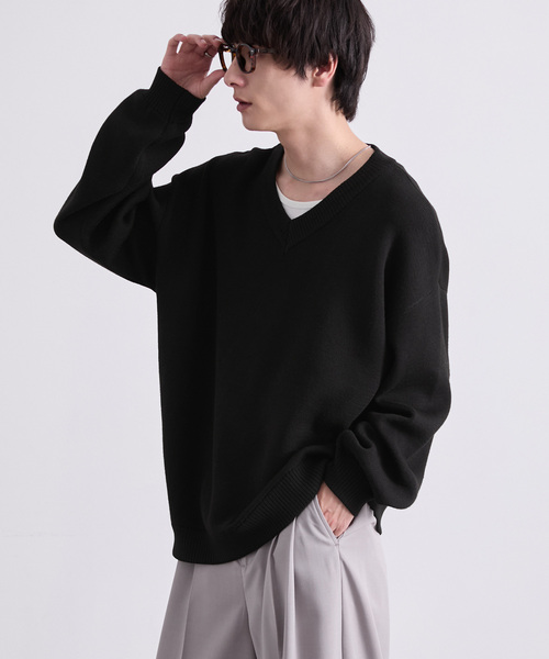 EMMA CLOTHES(エマクローズ)の「ミラノリブVネックニット〈ウォッシャブル〉(ニット/セーター・メンズ・グレー/ブラック/レッド/オフホワイト/グリーン/ブラウン・S/L/M)」の13枚目の写真
