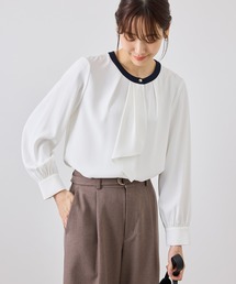 【WEB限定サイズ】配色アソート ボウタイ ブラウス 通勤 お仕事