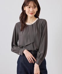 【WEB限定サイズ】配色アソート ボウタイ ブラウス 通勤 お仕事