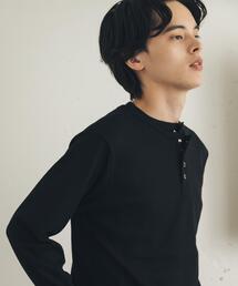 フェイクレイヤードヘンリーネックロングTシャツ