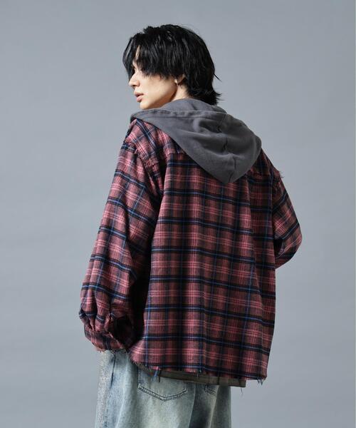 DANKE SCHON(ダンケシェーン)の「DankeSchon/ダンケシェーン/CUTOFF SWEATHOOD CHECK SHIRTS(シャツ/ブラウス・メンズ・ブルー/ピンク/カーキ/ホワイト・M/L)」の22枚目の写真