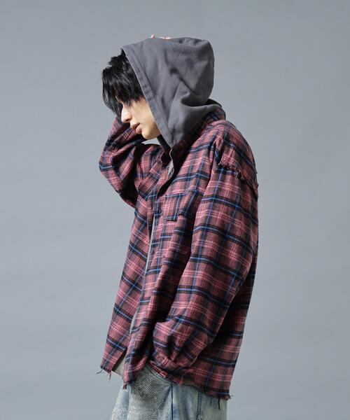 DANKE SCHON(ダンケシェーン)の「DankeSchon/ダンケシェーン/CUTOFF SWEATHOOD CHECK SHIRTS(シャツ/ブラウス・メンズ・ブルー/ピンク/カーキ/ホワイト・M/L)」の21枚目の写真