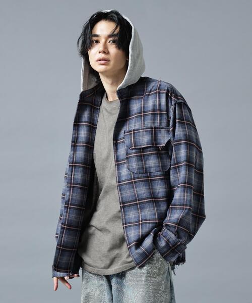 DANKE SCHON(ダンケシェーン)の「DankeSchon/ダンケシェーン/CUTOFF SWEATHOOD CHECK SHIRTS(シャツ/ブラウス・メンズ・ブルー/ピンク/カーキ/ホワイト・M/L)」の16枚目の写真
