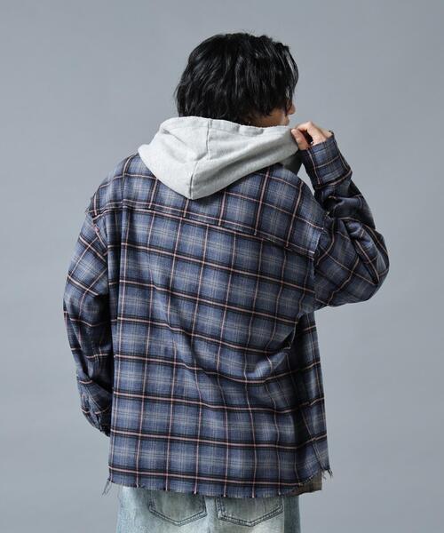 DANKE SCHON(ダンケシェーン)の「DankeSchon/ダンケシェーン/CUTOFF SWEATHOOD CHECK SHIRTS(シャツ/ブラウス・メンズ・ブルー/ピンク/カーキ/ホワイト・M/L)」の15枚目の写真
