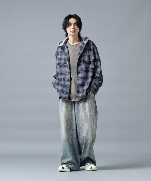 DANKE SCHON(ダンケシェーン)の「DankeSchon/ダンケシェーン/CUTOFF SWEATHOOD CHECK SHIRTS(シャツ/ブラウス・メンズ・ブルー/ピンク/カーキ/ホワイト・M/L)」の14枚目の写真