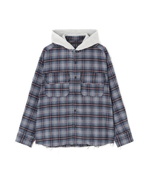 DANKE SCHON(ダンケシェーン)の「DankeSchon/ダンケシェーン/CUTOFF SWEATHOOD CHECK SHIRTS(シャツ/ブラウス・メンズ・ブルー/ピンク/カーキ/ホワイト・M/L)」の12枚目の写真
