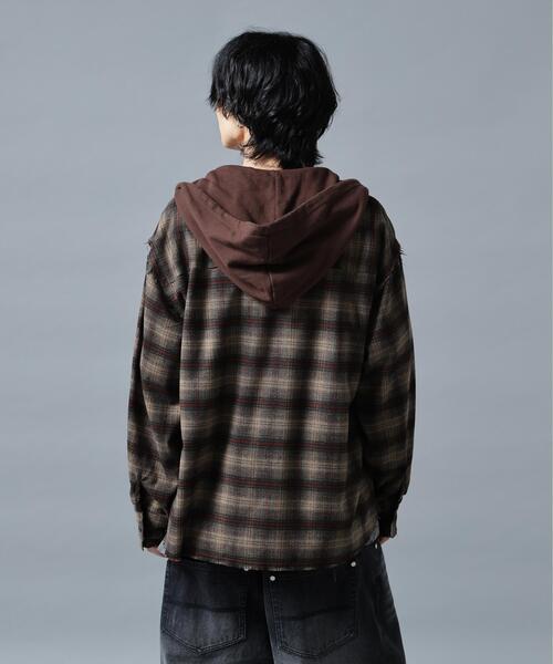 DANKE SCHON(ダンケシェーン)の「DankeSchon/ダンケシェーン/CUTOFF SWEATHOOD CHECK SHIRTS(シャツ/ブラウス・メンズ・ブルー/ピンク/カーキ/ホワイト・M/L)」の9枚目の写真