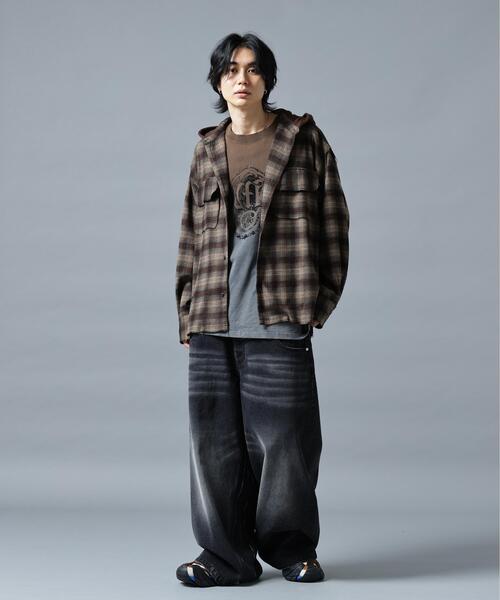 DANKE SCHON(ダンケシェーン)の「DankeSchon/ダンケシェーン/CUTOFF SWEATHOOD CHECK SHIRTS(シャツ/ブラウス・メンズ・ブルー/ピンク/カーキ/ホワイト・M/L)」の8枚目の写真