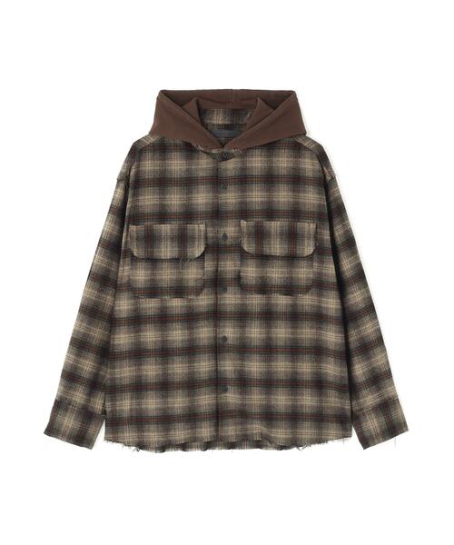 DANKE SCHON(ダンケシェーン)の「DankeSchon/ダンケシェーン/CUTOFF SWEATHOOD CHECK SHIRTS(シャツ/ブラウス・メンズ・ブルー/ピンク/カーキ/ホワイト・M/L)」の7枚目の写真