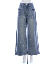 【低身長対応／サイズ展開あり】パール付デニムパンツ［骨格ナチュラル／大人カジュアル／韓国ファッション］