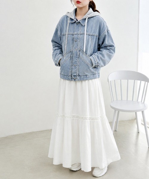 Miniministore（ミニミニストア）の「フード付きデニムジャケット韓国風アウター（デニムジャケット・レディース・サックスブルー・M/XL/L）」の7枚目の写真