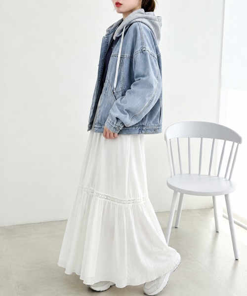 Miniministore（ミニミニストア）の「フード付きデニムジャケット韓国風アウター（デニムジャケット・レディース・サックスブルー・M/XL/L）」の8枚目の写真