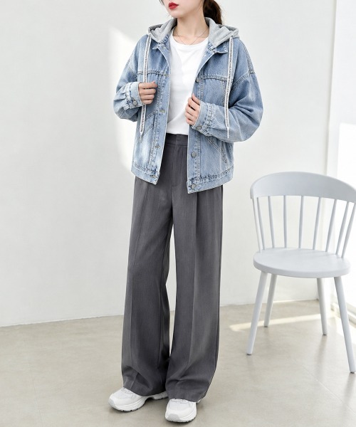 Miniministore（ミニミニストア）の「フード付きデニムジャケット韓国風アウター（デニムジャケット・レディース・サックスブルー・M/XL/L）」の9枚目の写真