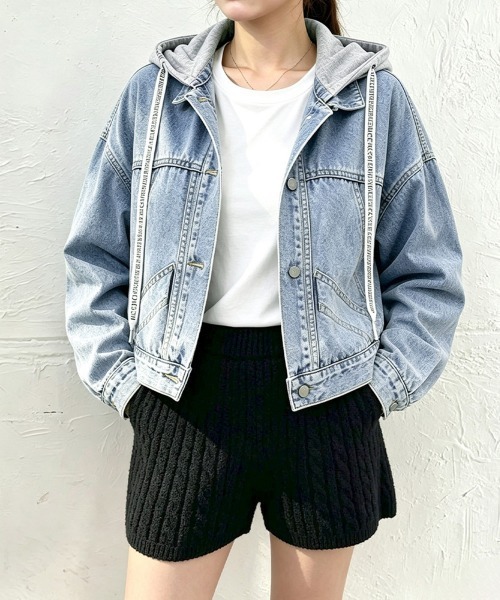 Miniministore（ミニミニストア）の「フード付きデニムジャケット韓国風アウター（デニムジャケット・レディース・サックスブルー・M/XL/L）」の10枚目の写真