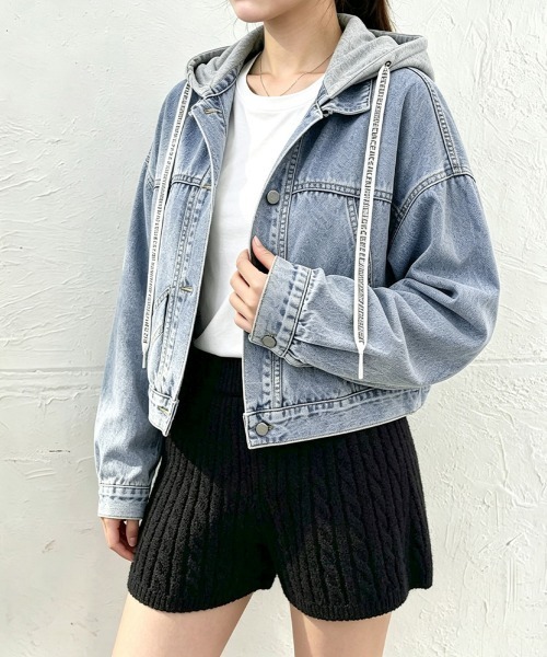 Miniministore（ミニミニストア）の「フード付きデニムジャケット韓国風アウター（デニムジャケット・レディース・サックスブルー・M/XL/L）」の11枚目の写真