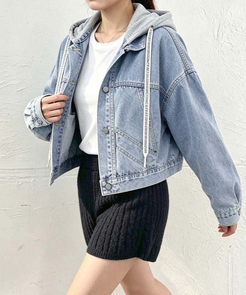 Miniministore（ミニミニストア）の「フード付きデニムジャケット韓国風アウター（デニムジャケット・レディース・サックスブルー・M/XL/L）」の12枚目の写真