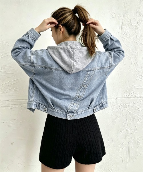 Miniministore（ミニミニストア）の「フード付きデニムジャケット韓国風アウター（デニムジャケット・レディース・サックスブルー・M/XL/L）」の13枚目の写真