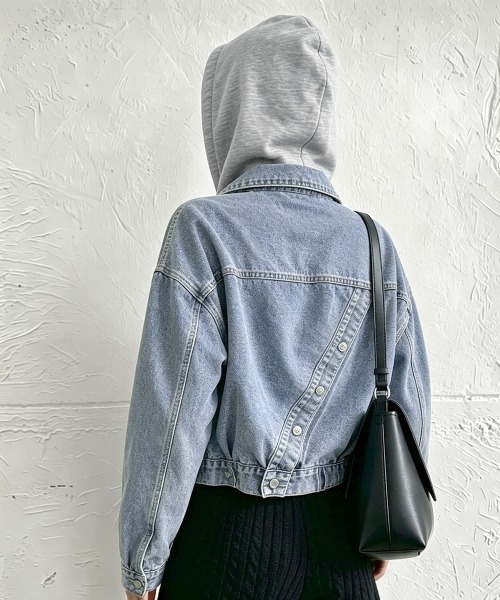 Miniministore（ミニミニストア）の「フード付きデニムジャケット韓国風アウター（デニムジャケット・レディース・サックスブルー・M/XL/L）」の14枚目の写真