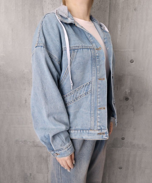 Miniministore（ミニミニストア）の「フード付きデニムジャケット韓国風アウター（デニムジャケット・レディース・サックスブルー・M/XL/L）」の17枚目の写真