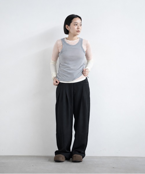 bashful base Oriental(バッシュフルベースオリエンタル)の「【bbO】マルチタックデザインワイドスラックス(スラックス・レディース・チャコールグレー/ベージュ/ブラック・FREE)」の22枚目の写真