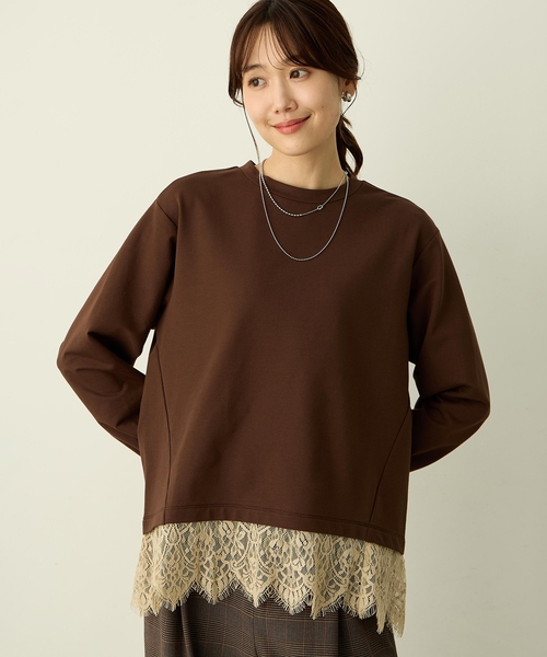 Petit Honfleur（プチオンフルール）の「裾レースレイヤード風カットプルオーバー（Tシャツ/カットソー・レディース・ネイビー/ブラウン・M/L）」の3枚目の写真