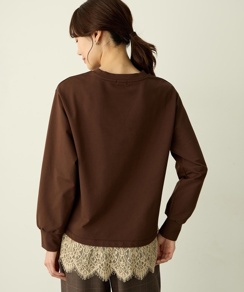 Petit Honfleur（プチオンフルール）の「裾レースレイヤード風カットプルオーバー（Tシャツ/カットソー・レディース・ネイビー/ブラウン・M/L）」の8枚目の写真