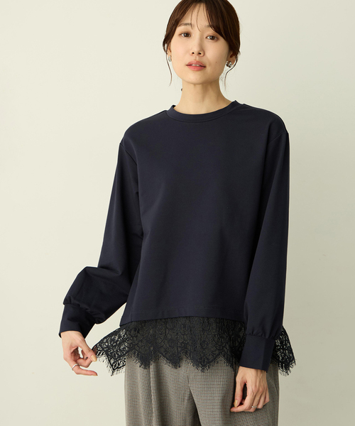 Petit Honfleur（プチオンフルール）の「裾レースレイヤード風カットプルオーバー（Tシャツ/カットソー・レディース・ネイビー/ブラウン・M/L）」の9枚目の写真