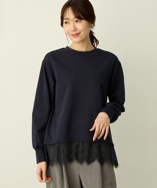 Petit Honfleur（プチオンフルール）の「裾レースレイヤード風カットプルオーバー（Tシャツ/カットソー・レディース・ネイビー/ブラウン・M/L）」の10枚目の写真