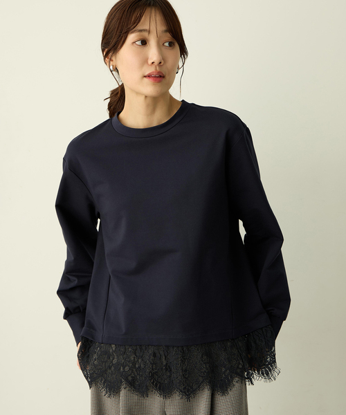 Petit Honfleur（プチオンフルール）の「裾レースレイヤード風カットプルオーバー（Tシャツ/カットソー・レディース・ネイビー/ブラウン・M/L）」の11枚目の写真