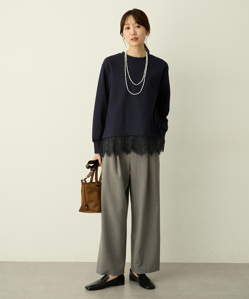 Petit Honfleur（プチオンフルール）の「裾レースレイヤード風カットプルオーバー（Tシャツ/カットソー・レディース・ネイビー/ブラウン・M/L）」の15枚目の写真