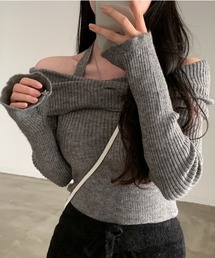 オフショルダー リブニットプルオーバー