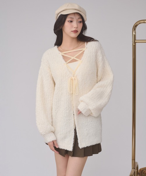 Ambre Neige(アンブルネージュ)の「2way lace up knit / 2WAYレースアップニット(ニット/セーター・レディース・ダークブラウン/ピンクベージュ/アイボリー・FREE)」の9枚目の写真