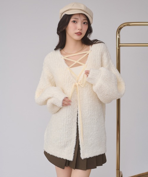 Ambre Neige(アンブルネージュ)の「2way lace up knit / 2WAYレースアップニット(ニット/セーター・レディース・ダークブラウン/ピンクベージュ/アイボリー・FREE)」の10枚目の写真