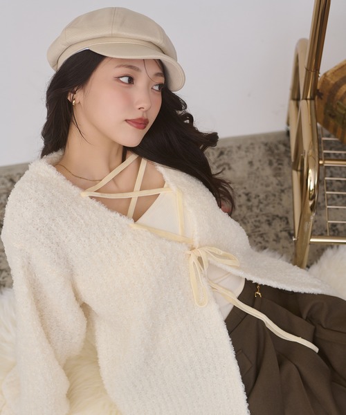 Ambre Neige(アンブルネージュ)の「2way lace up knit / 2WAYレースアップニット(ニット/セーター・レディース・ダークブラウン/ピンクベージュ/アイボリー・FREE)」の4枚目の写真