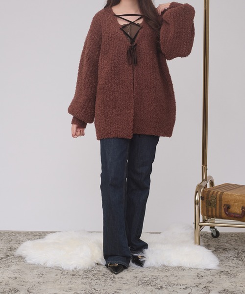 Ambre Neige(アンブルネージュ)の「2way lace up knit / 2WAYレースアップニット(ニット/セーター・レディース・ダークブラウン/ピンクベージュ/アイボリー・FREE)」の22枚目の写真