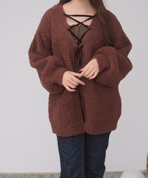 Ambre Neige(アンブルネージュ)の「2way lace up knit / 2WAYレースアップニット(ニット/セーター・レディース・ダークブラウン/ピンクベージュ/アイボリー・FREE)」の18枚目の写真