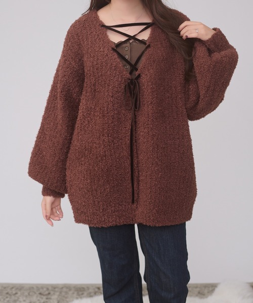 Ambre Neige(アンブルネージュ)の「2way lace up knit / 2WAYレースアップニット(ニット/セーター・レディース・ダークブラウン/ピンクベージュ/アイボリー・FREE)」の19枚目の写真