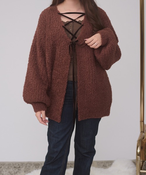 Ambre Neige(アンブルネージュ)の「2way lace up knit / 2WAYレースアップニット(ニット/セーター・レディース・ダークブラウン/ピンクベージュ/アイボリー・FREE)」の20枚目の写真