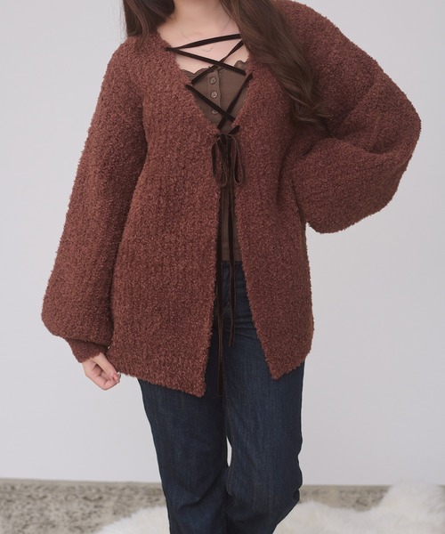 Ambre Neige(アンブルネージュ)の「2way lace up knit / 2WAYレースアップニット(ニット/セーター・レディース・ダークブラウン/ピンクベージュ/アイボリー・FREE)」の21枚目の写真