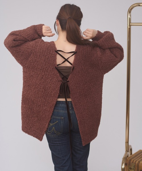 Ambre Neige(アンブルネージュ)の「2way lace up knit / 2WAYレースアップニット(ニット/セーター・レディース・ダークブラウン/ピンクベージュ/アイボリー・FREE)」の14枚目の写真